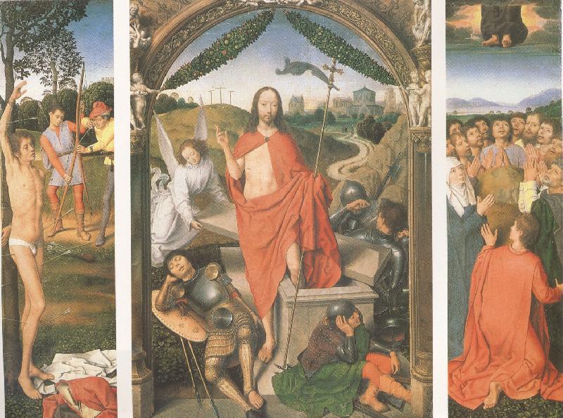 Hans Memling The Resurrection with the Martyrdom of st Sebastian and the Ascension a triptych (mk05) China oil painting art